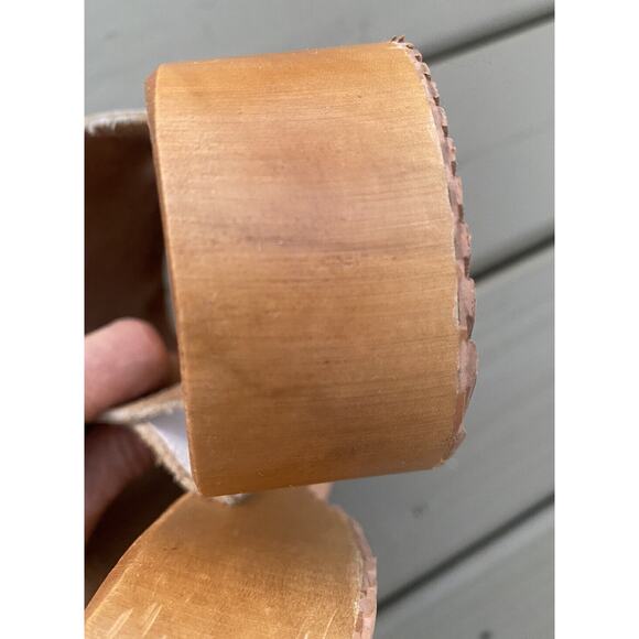 Women's Clogs Mules Sandals Open Toe Slip-On Sz 40,9.5White Leather Cut Out Wood - Picture 12 of 14